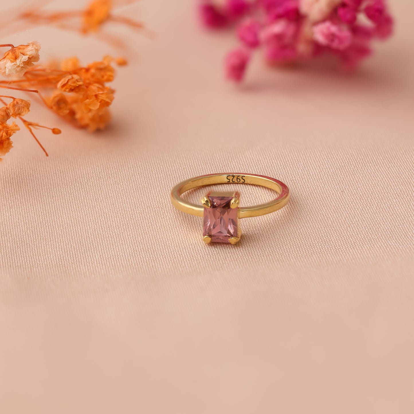 S 925 Emerald Cut Birthstone Ring