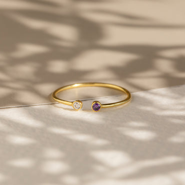 Cherished Connections: The Tiny Dual Birthstone Ring