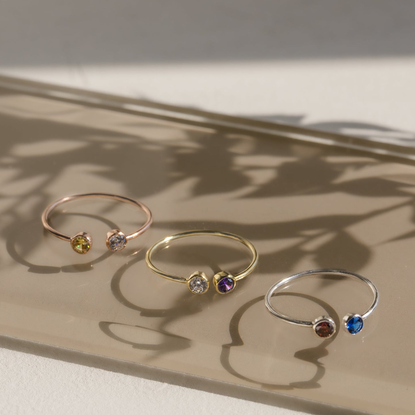 Dual Birthstone Ring Rose Gold