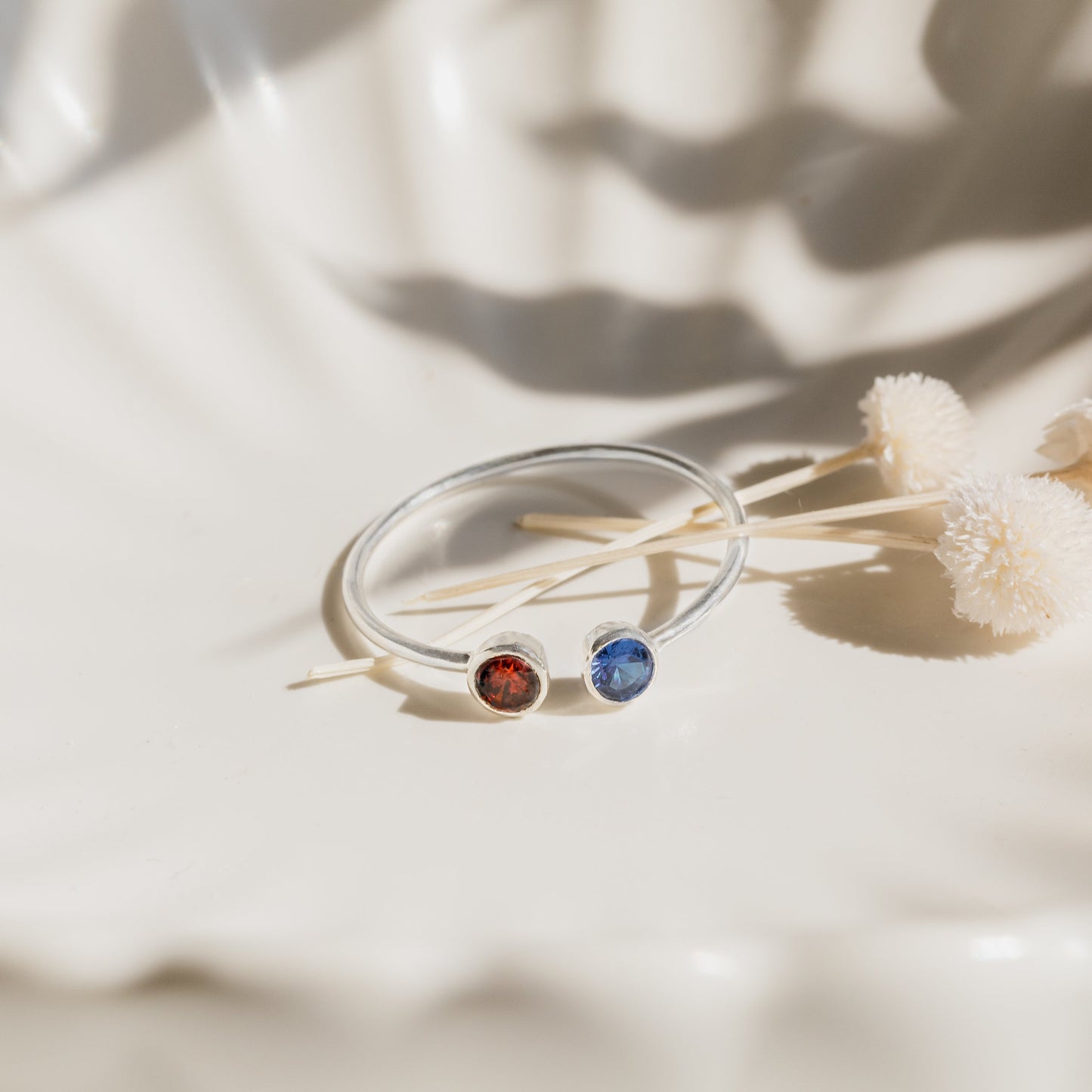 Dual Birthstone Ring Sterling Silver
