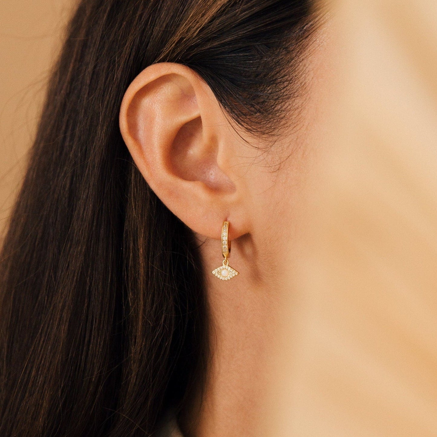 Guardian Glamour: Aleah Opal Evil Eye Dangle Hoop Earrings