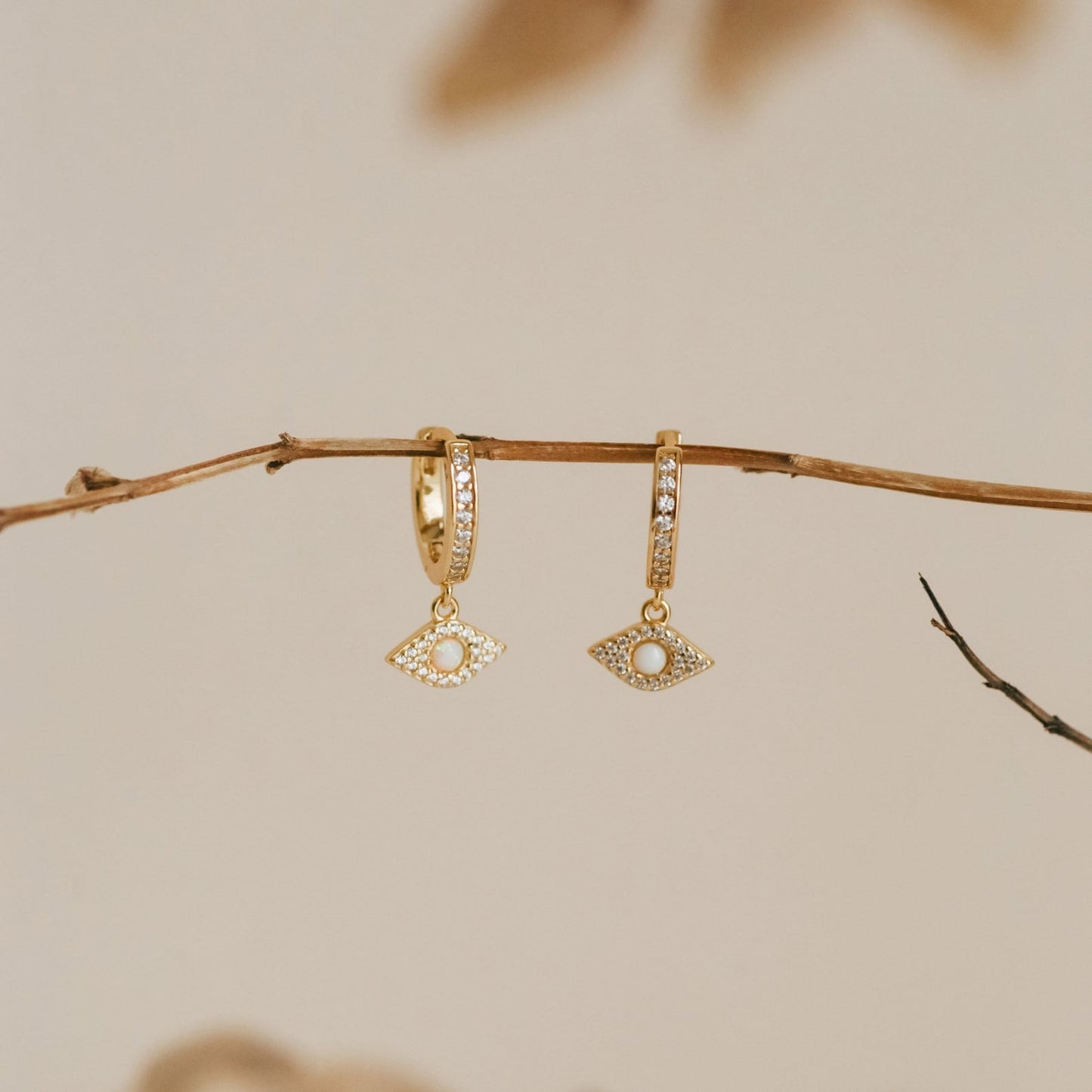 Guardian Glamour: Aleah Opal Evil Eye Dangle Hoop Earrings