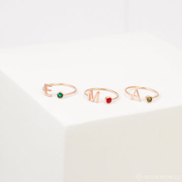 Personalized Elegance: Alex Initial Birthstone Ring