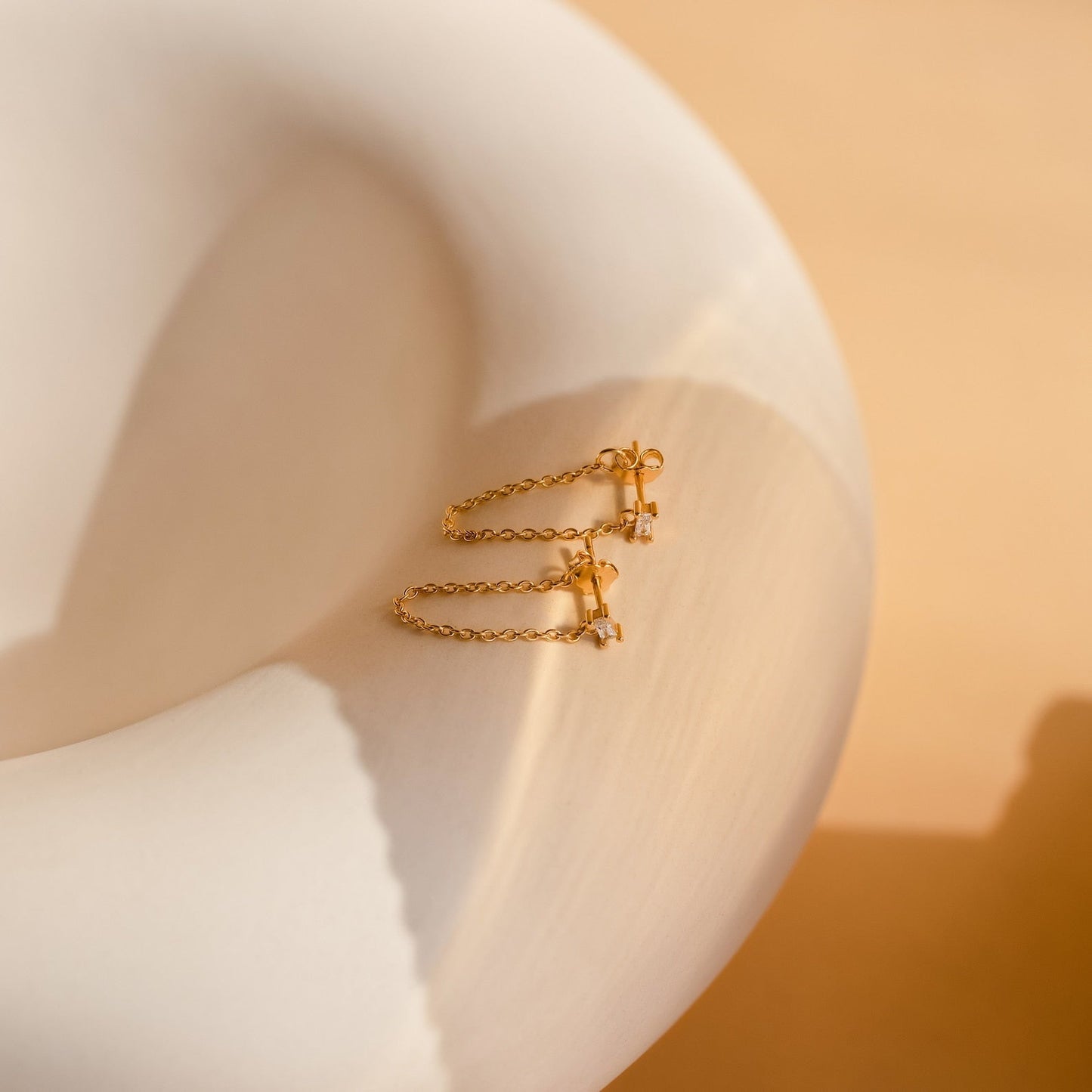 Baguette Diamond Chain Earrings 18K Gold