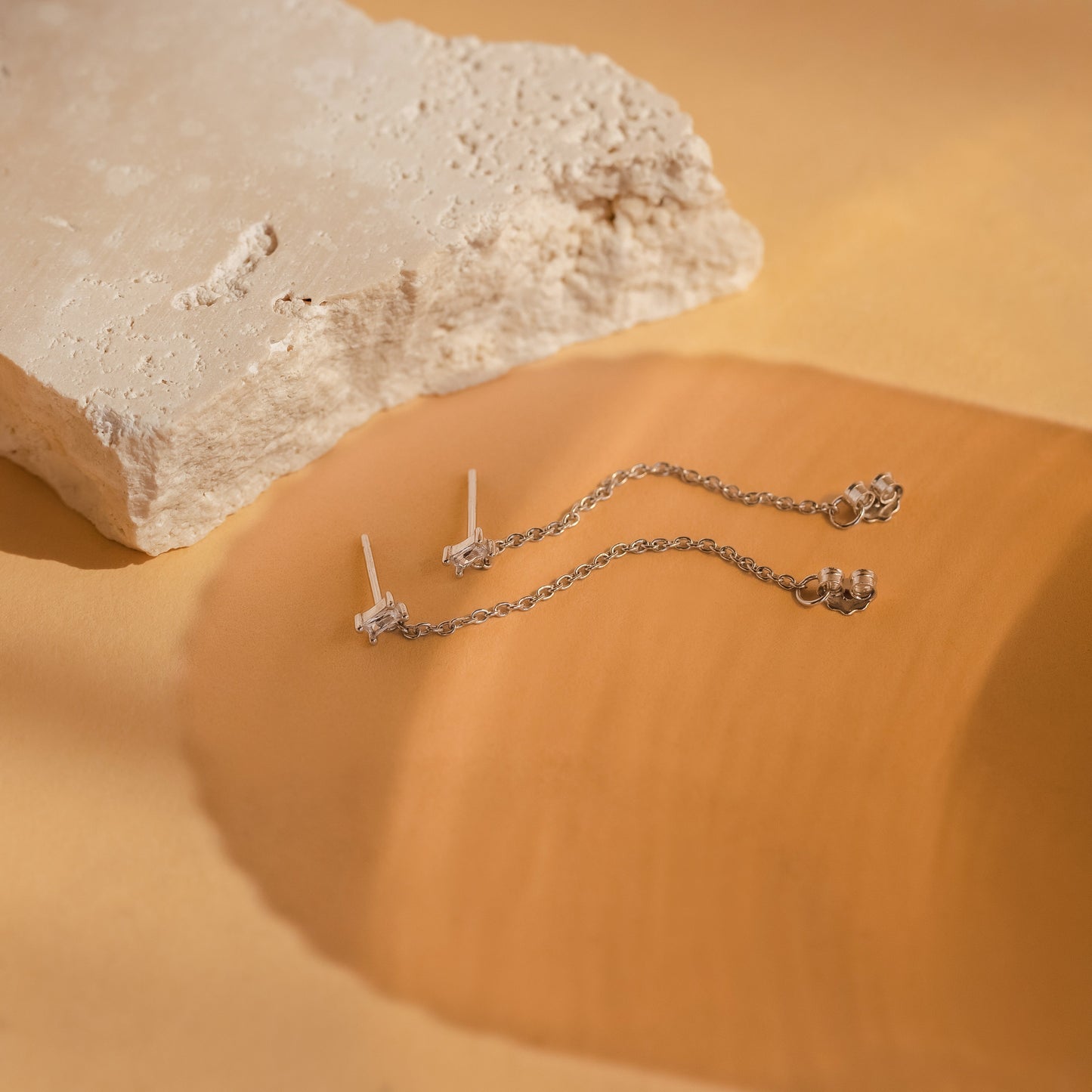 Baguette Diamond Chain Earrings Sterling Silver