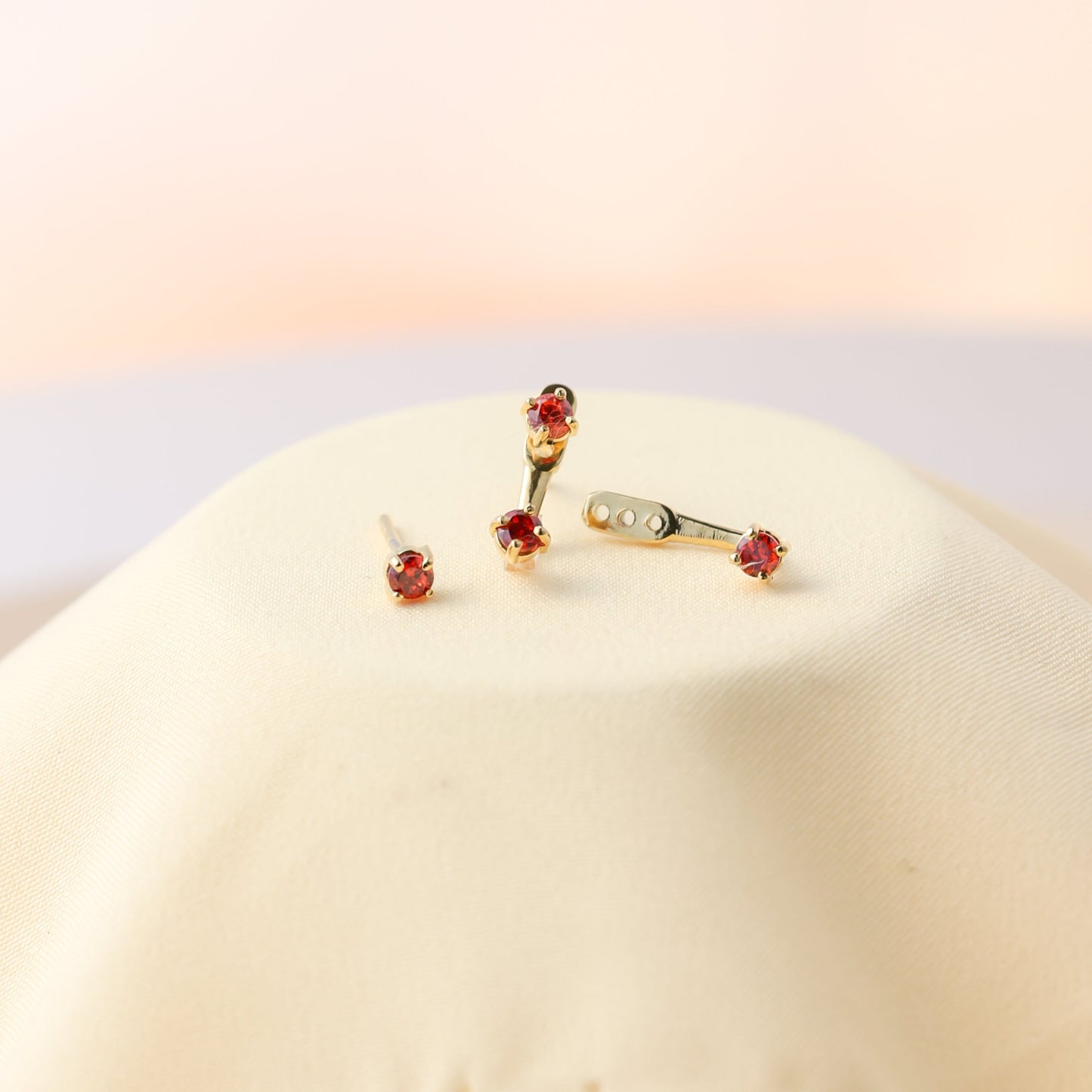 January Garnet Birthstone Ear Jackets 925 silver
