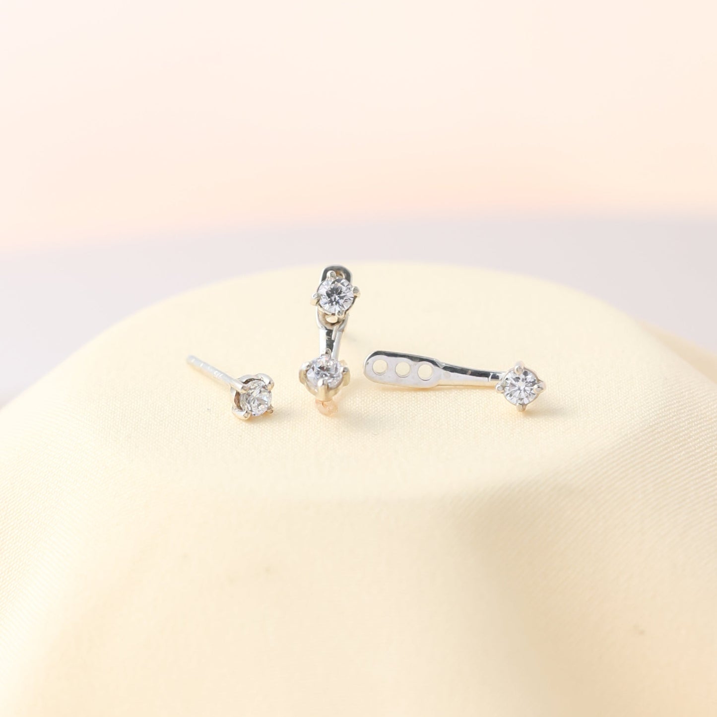 April Diamond Birthstone Ear Jackets 925 silver