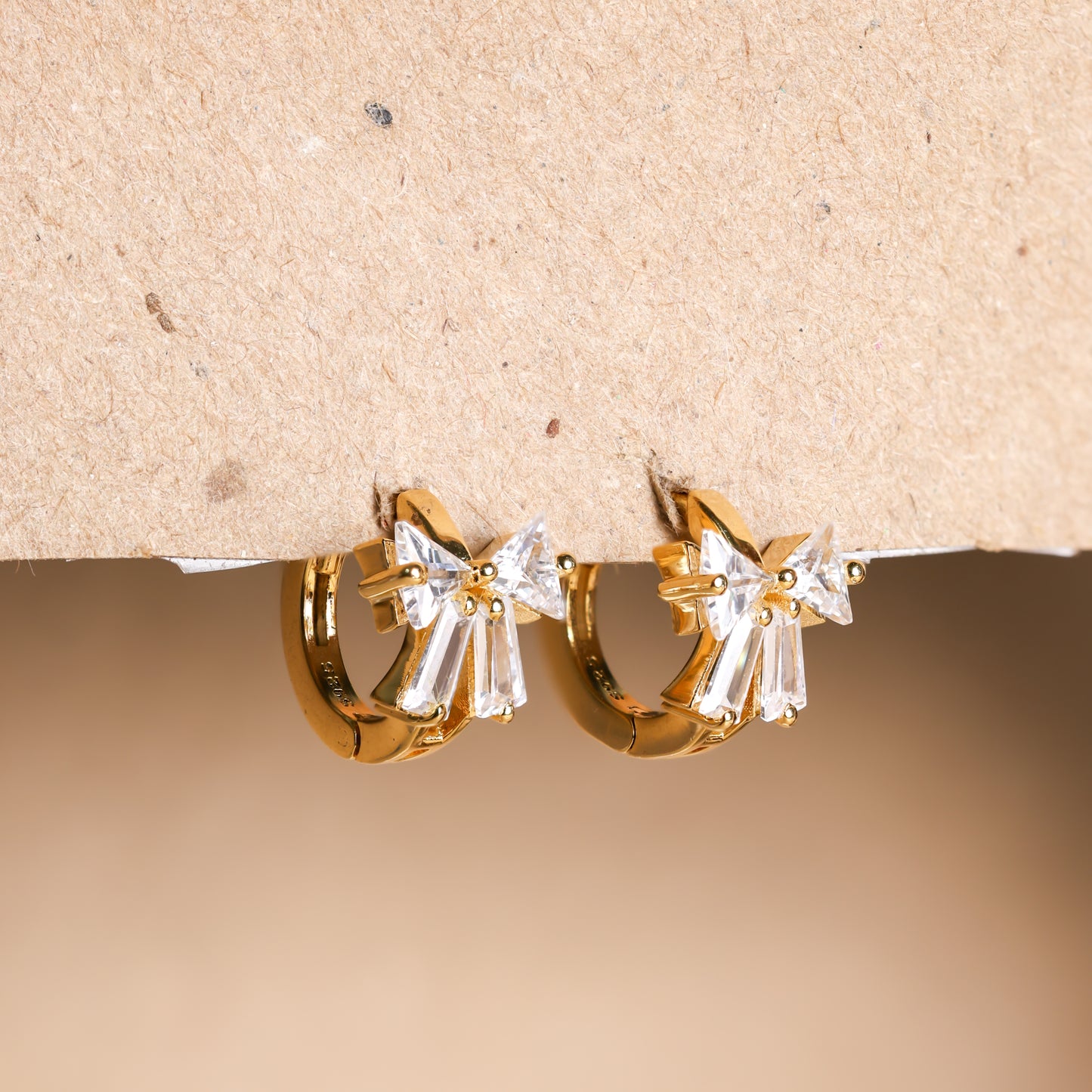 Diamond Ribbon Bow Huggie Earrings Gold Plated For Women/Girls