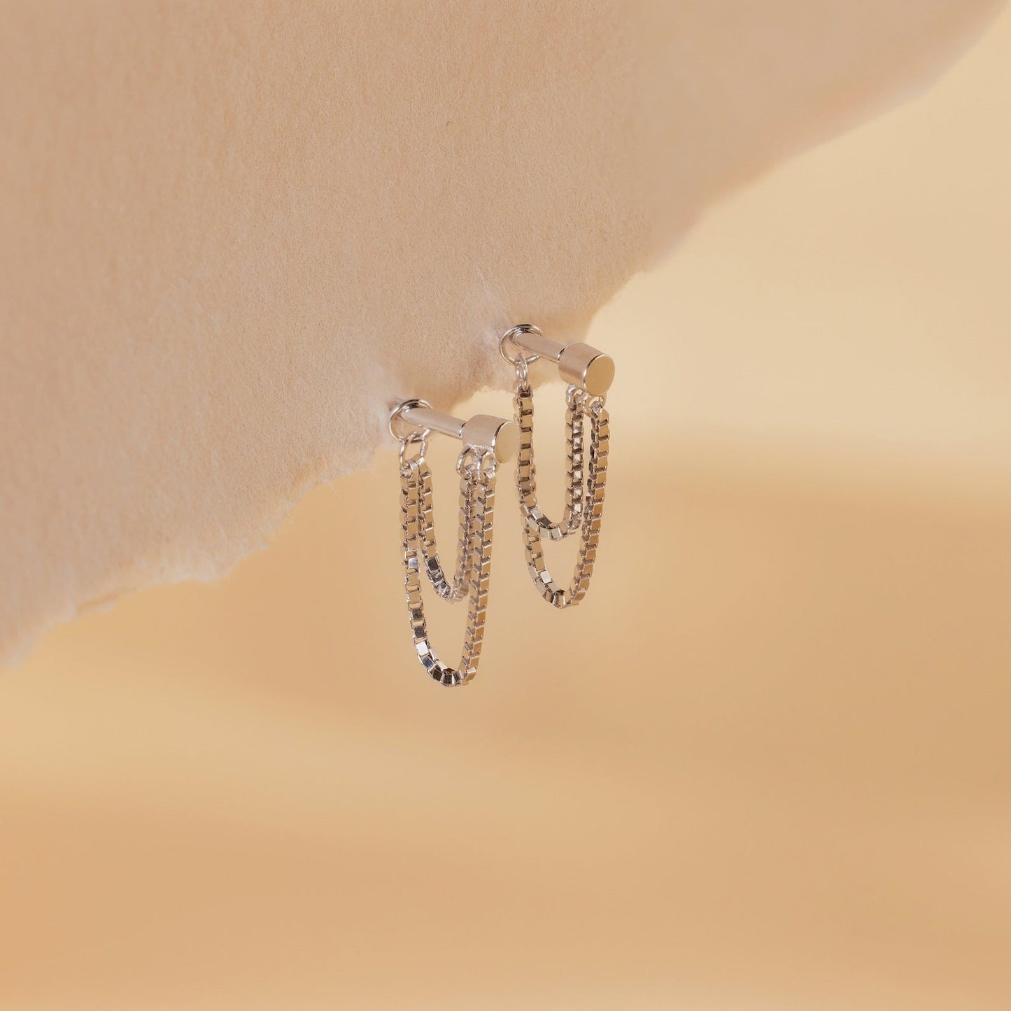 Flatback Chain Earrings Sterling Silver
