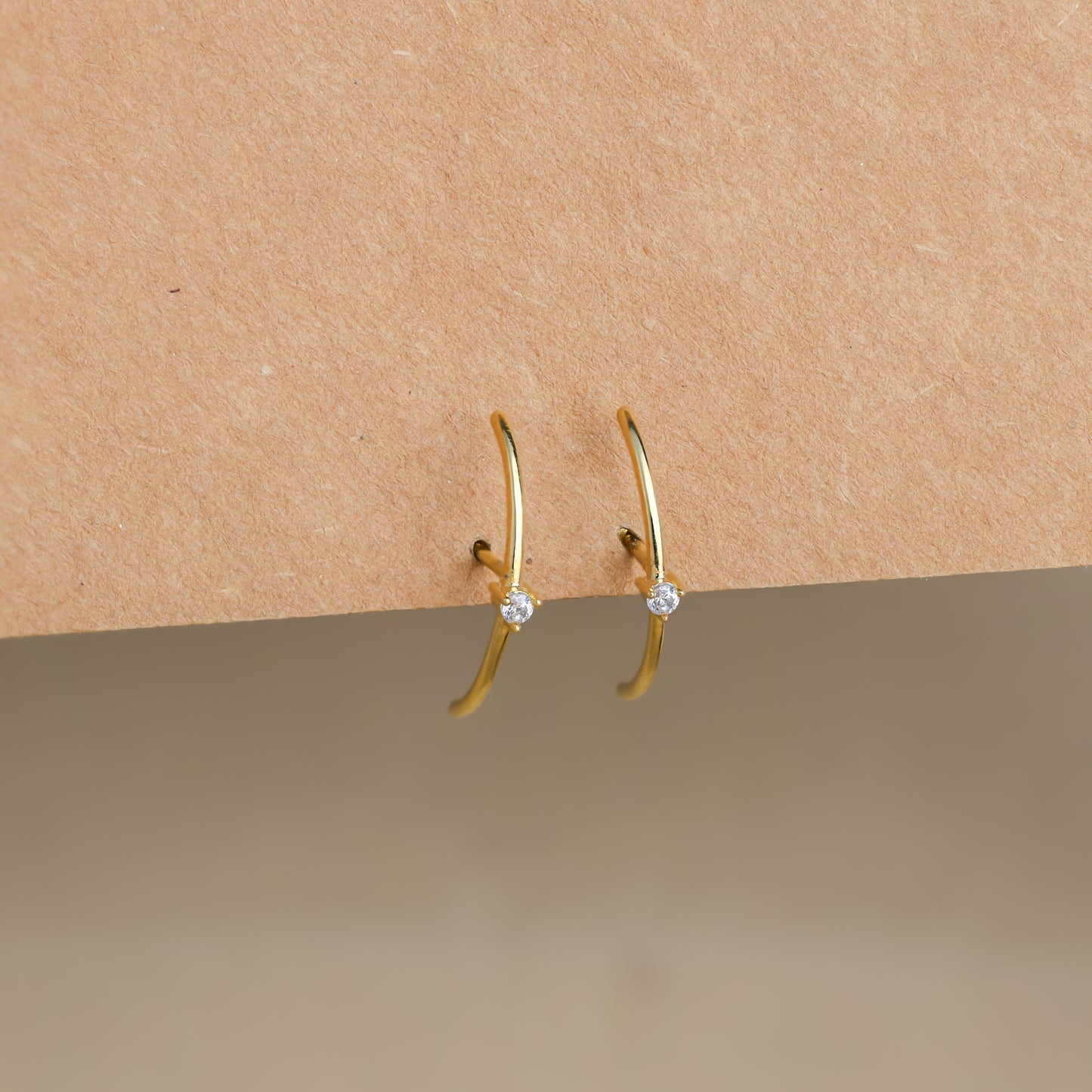 Gold Plated Arc Diamond Stud Earrings For Women/Girls