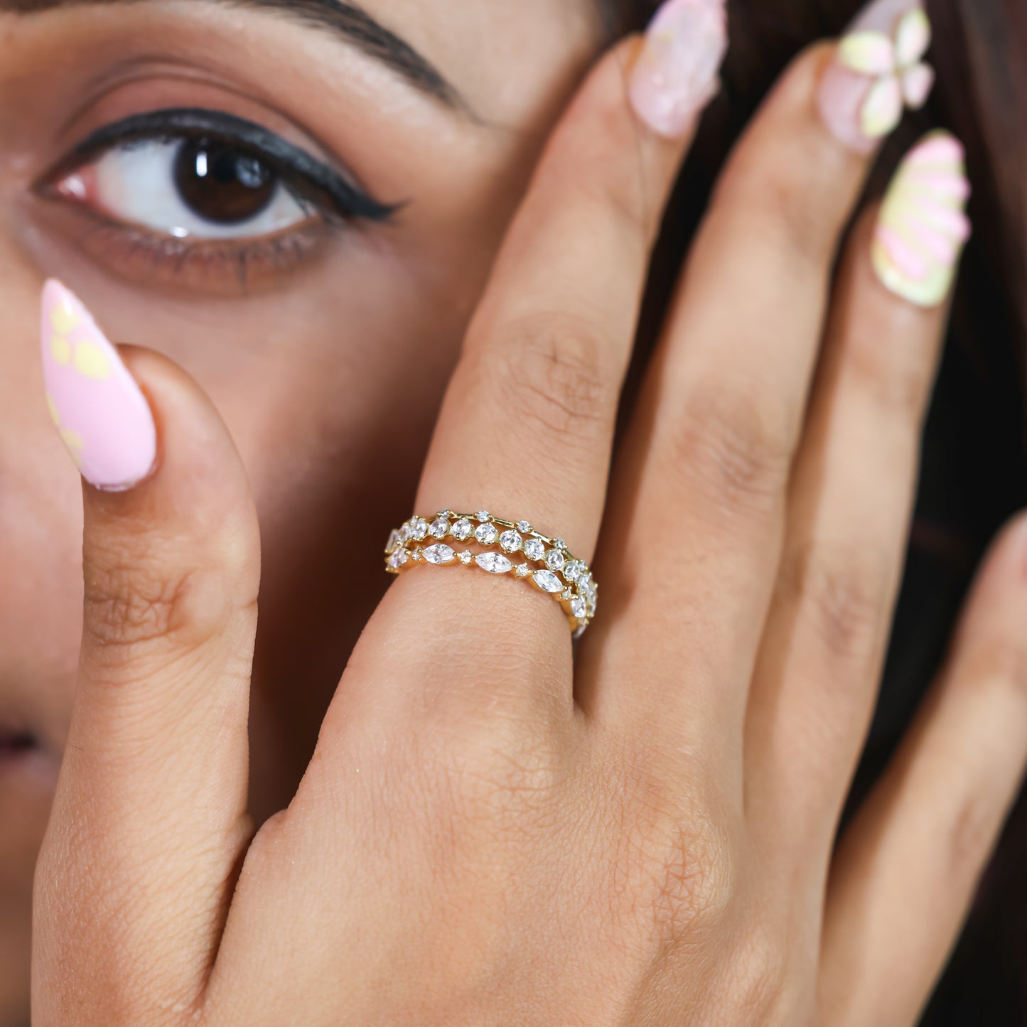 Modern diamond stacking ring set For Women/Girls