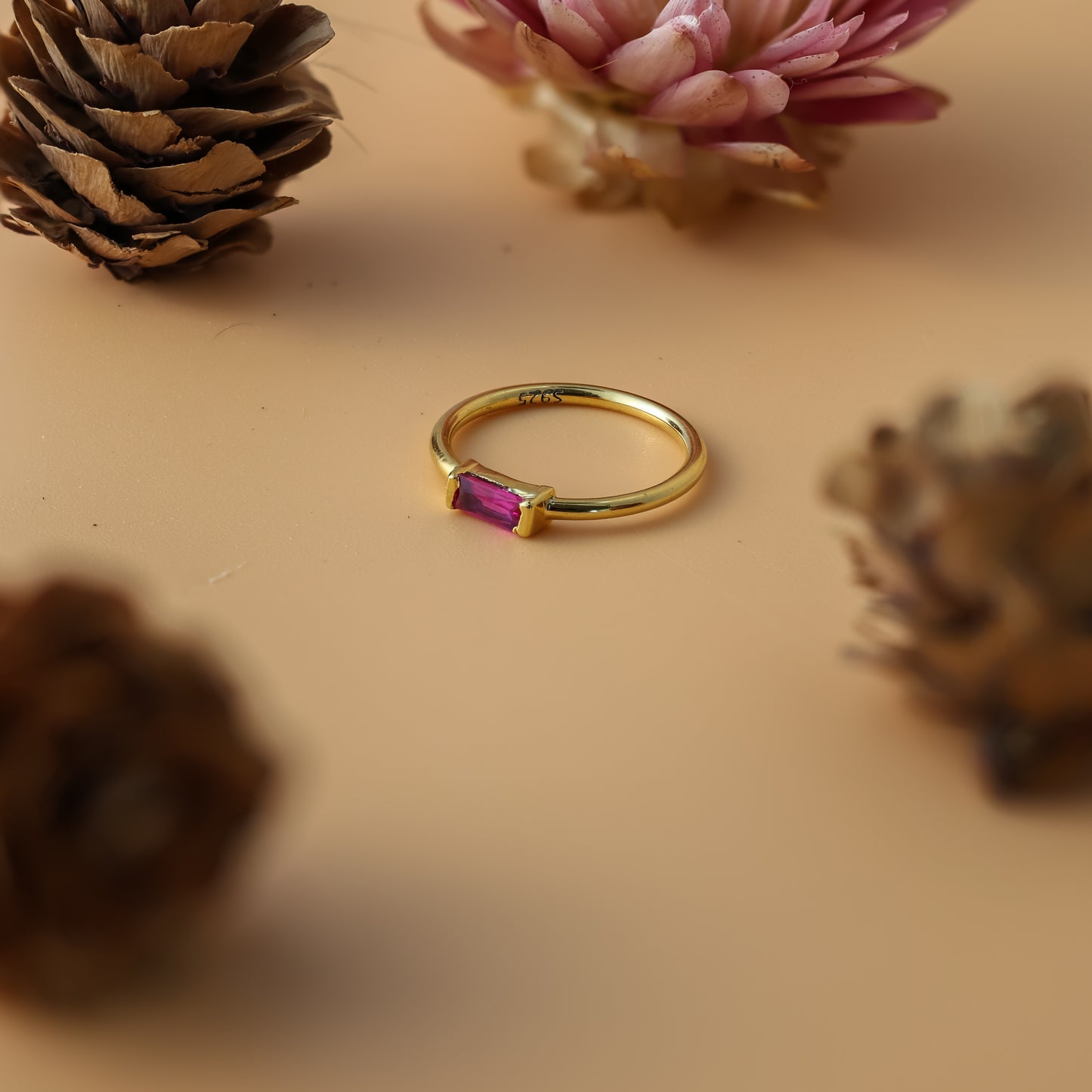 Custom Baguette Birthstone Ring February Amethyst Gold Plated For Women/Girl