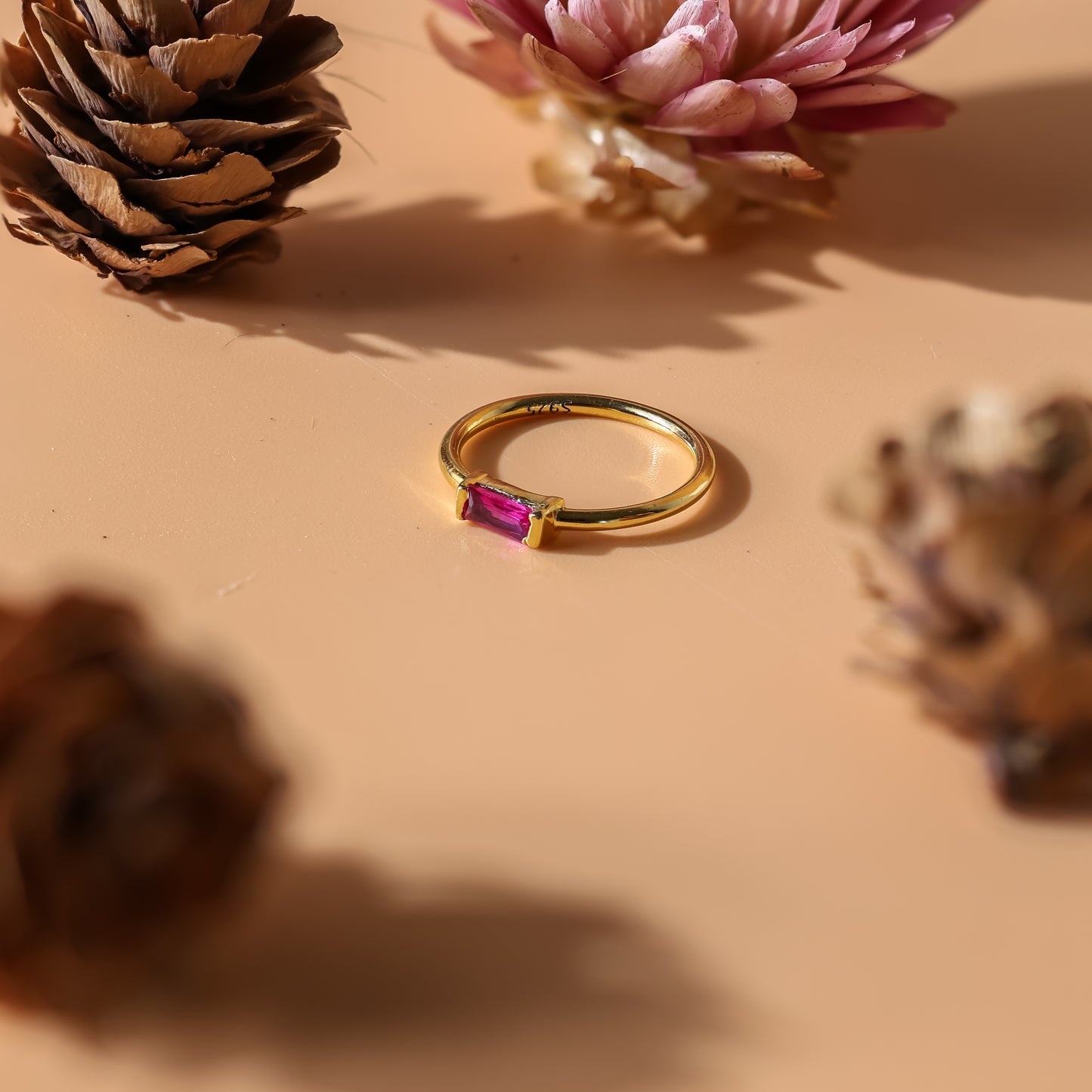 Custom Baguette Birthstone Ring 18K Gold