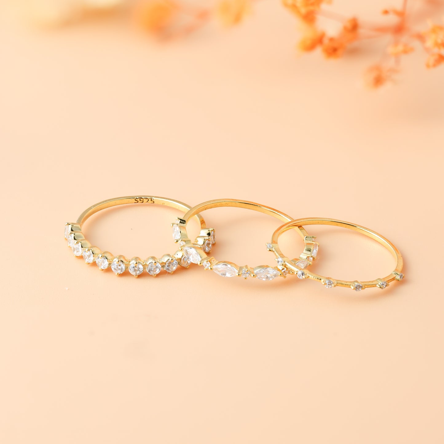 Luxury stacking ring set with small pave diamonds For Women/Girls