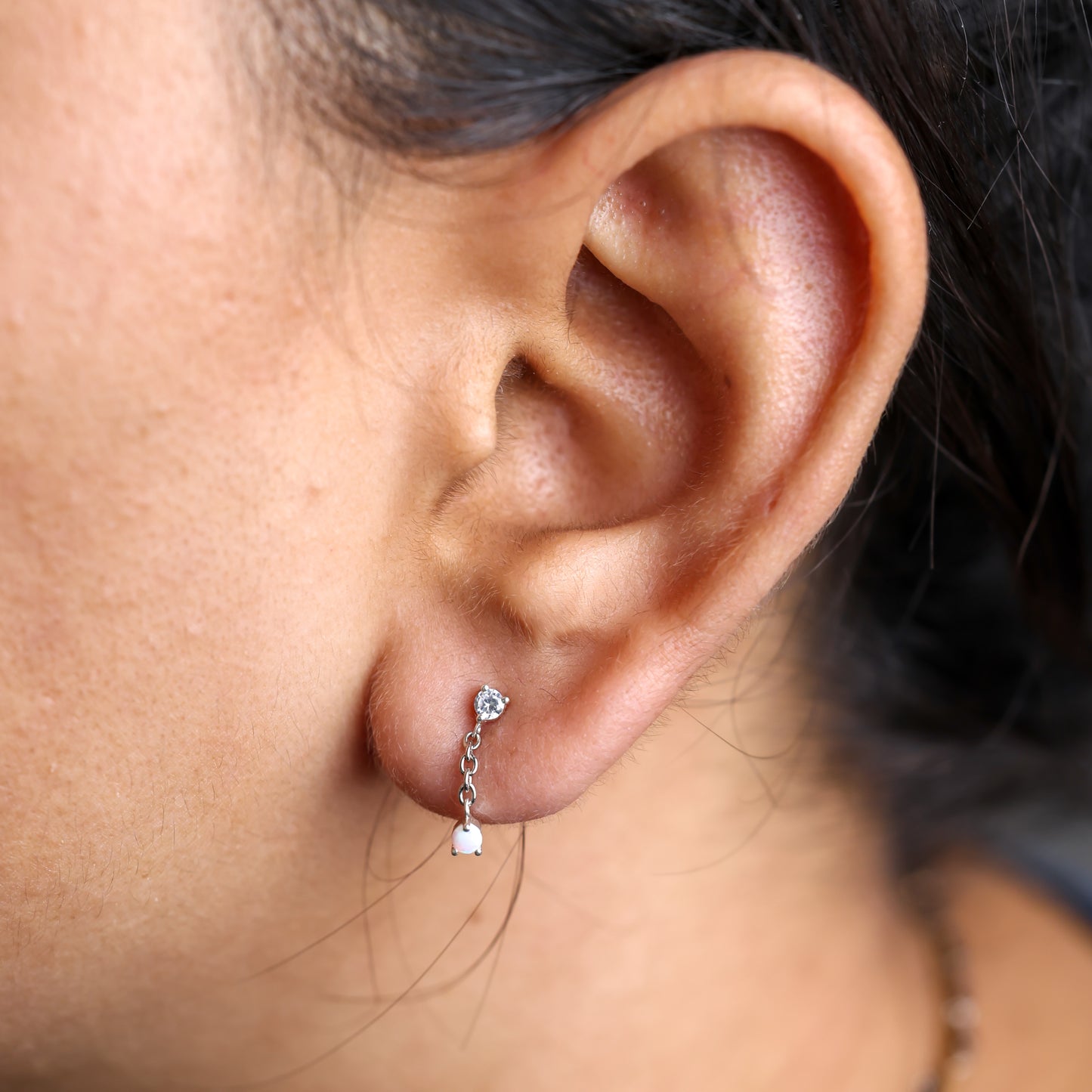 Diamond & Opal Drop Stud Earrings For Women/Girls