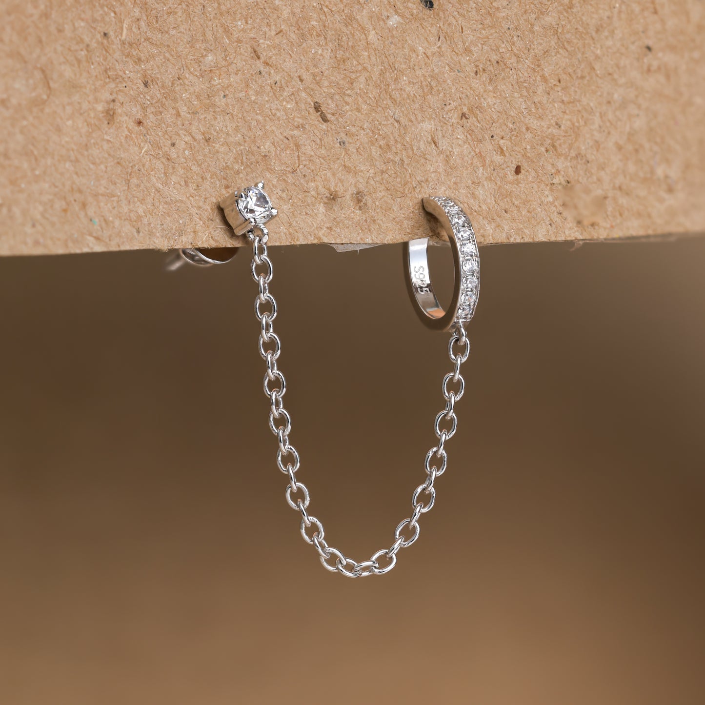 Silver chain ear cuff with cubic zirconia accents