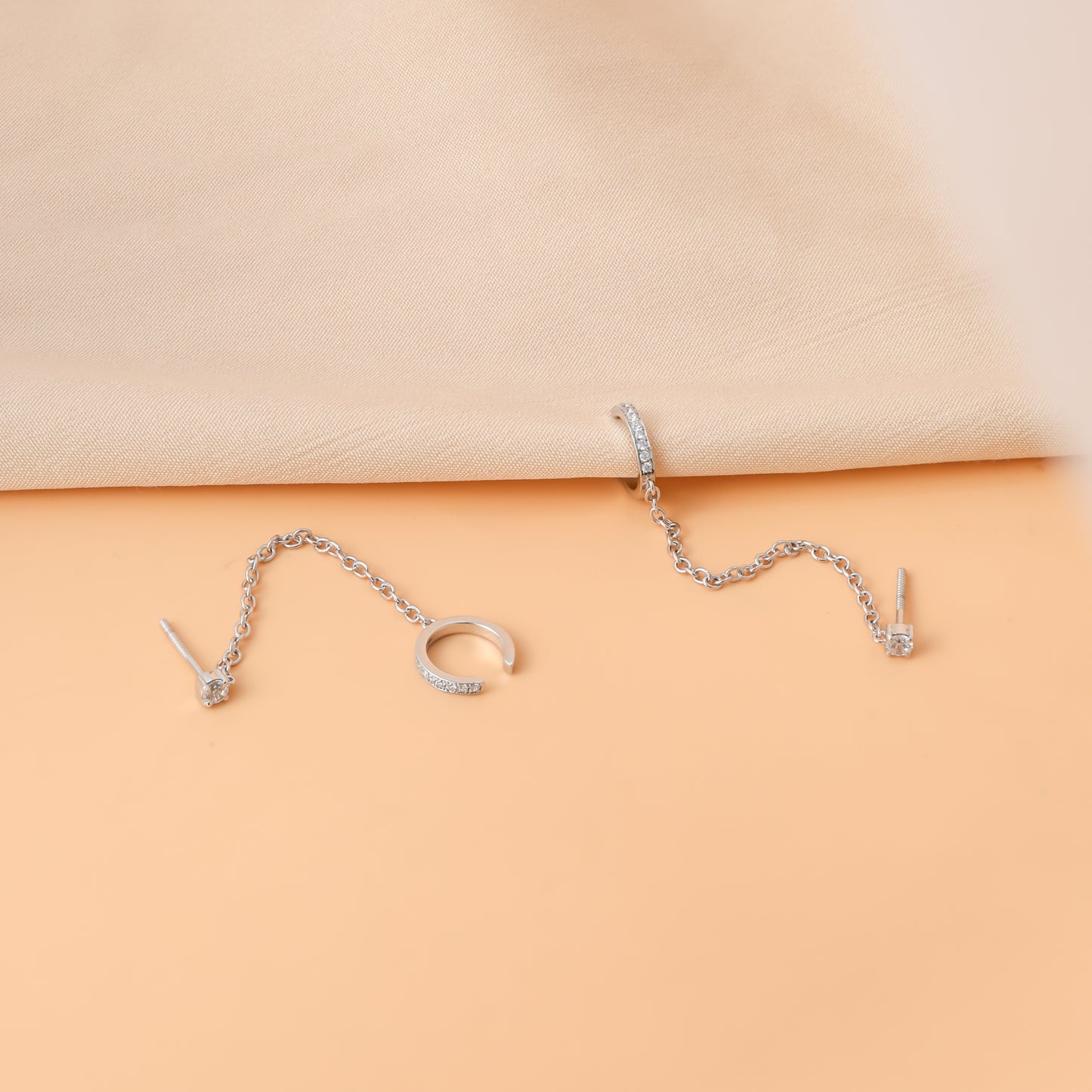 Modern Pave Chain Ear Cuffs 925 Silver For Women/Girl