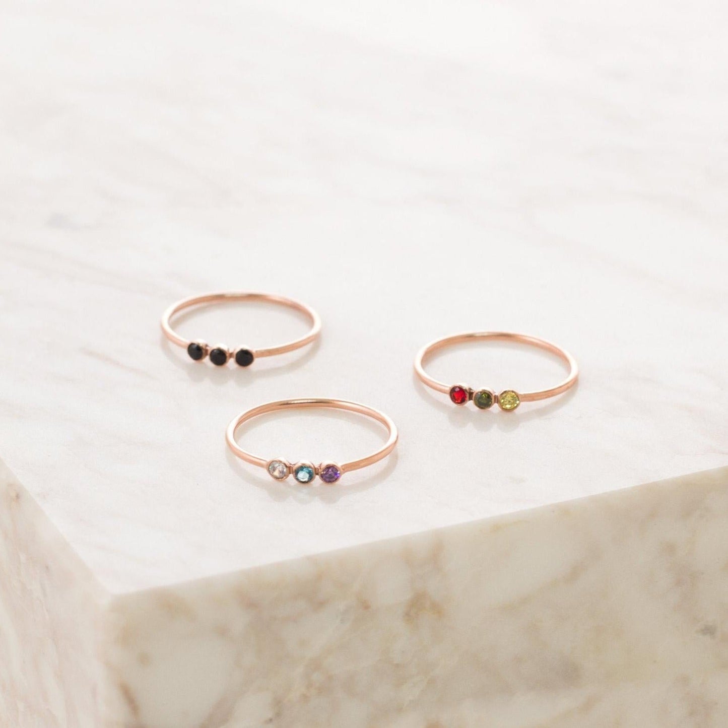 Triple Stone Delicacy: The Tiny Triple Stone Birthstone Ring Sterling Silver