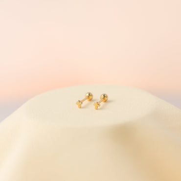 Tiny Cross Studs 18K Gold
