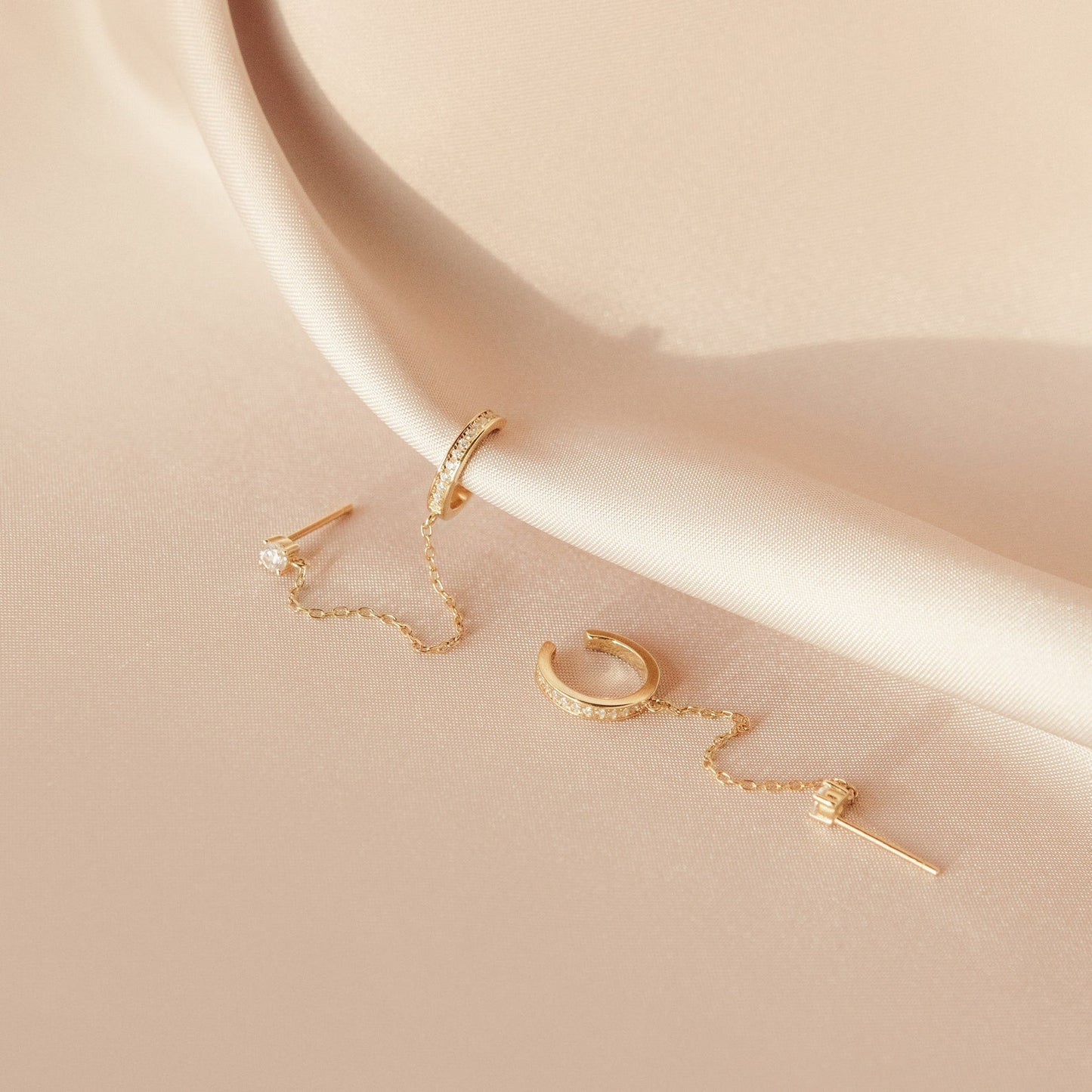 Pave Chain Ear Cuffs Gold Plated