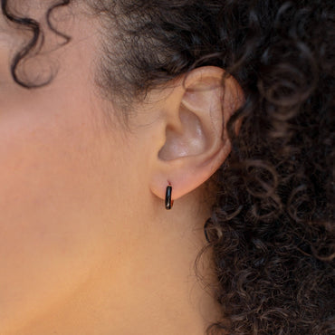 Black Enamel Huggie Hoops