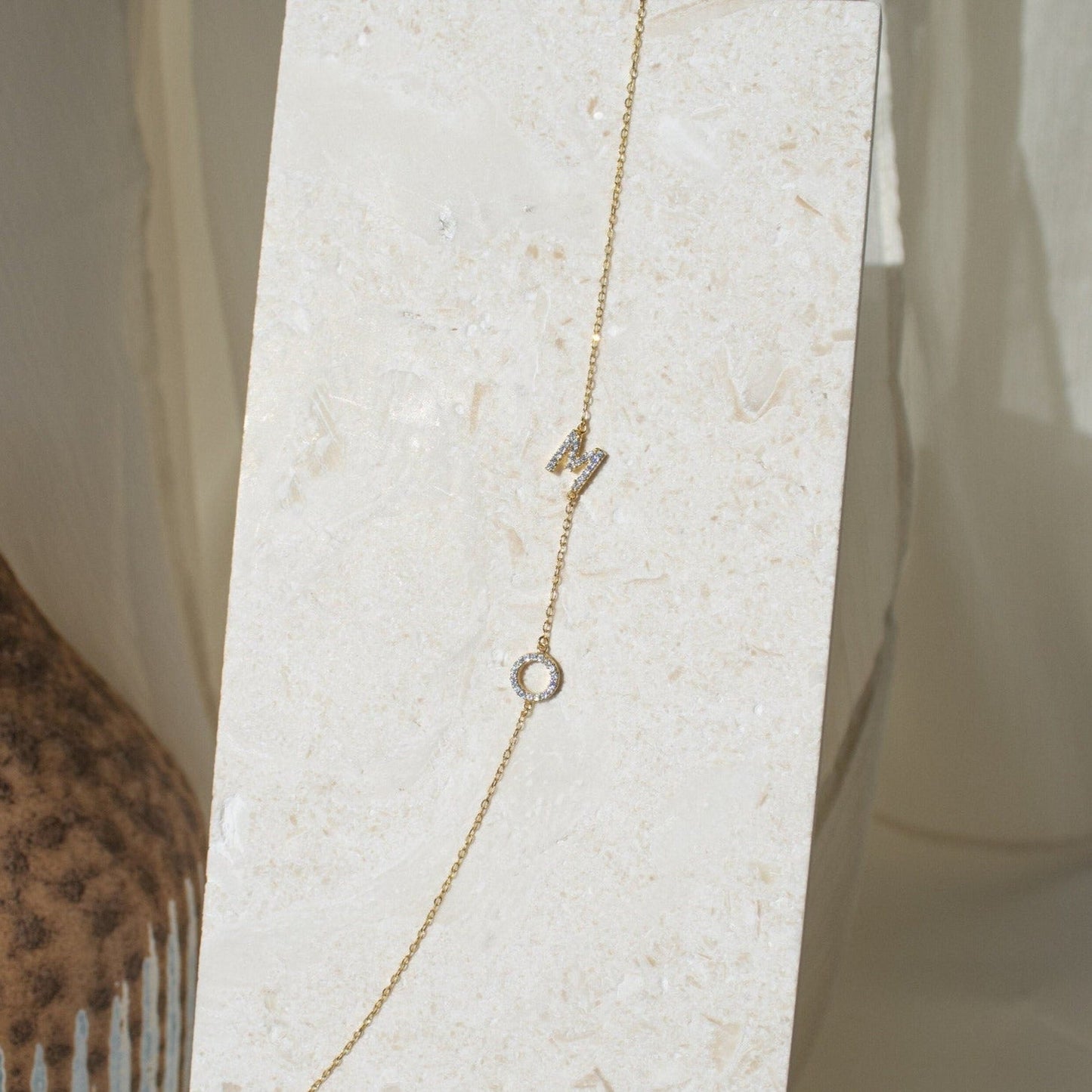 Pave Sideways Initial Necklace For Women/Girl