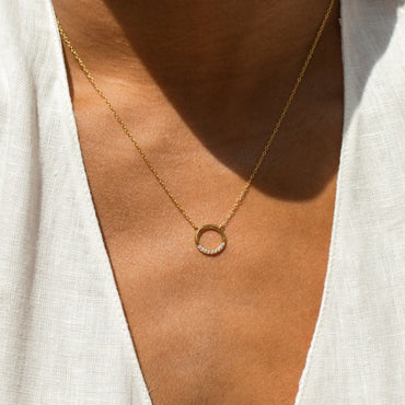 Kayla Pave Circle Necklace 18K Gold