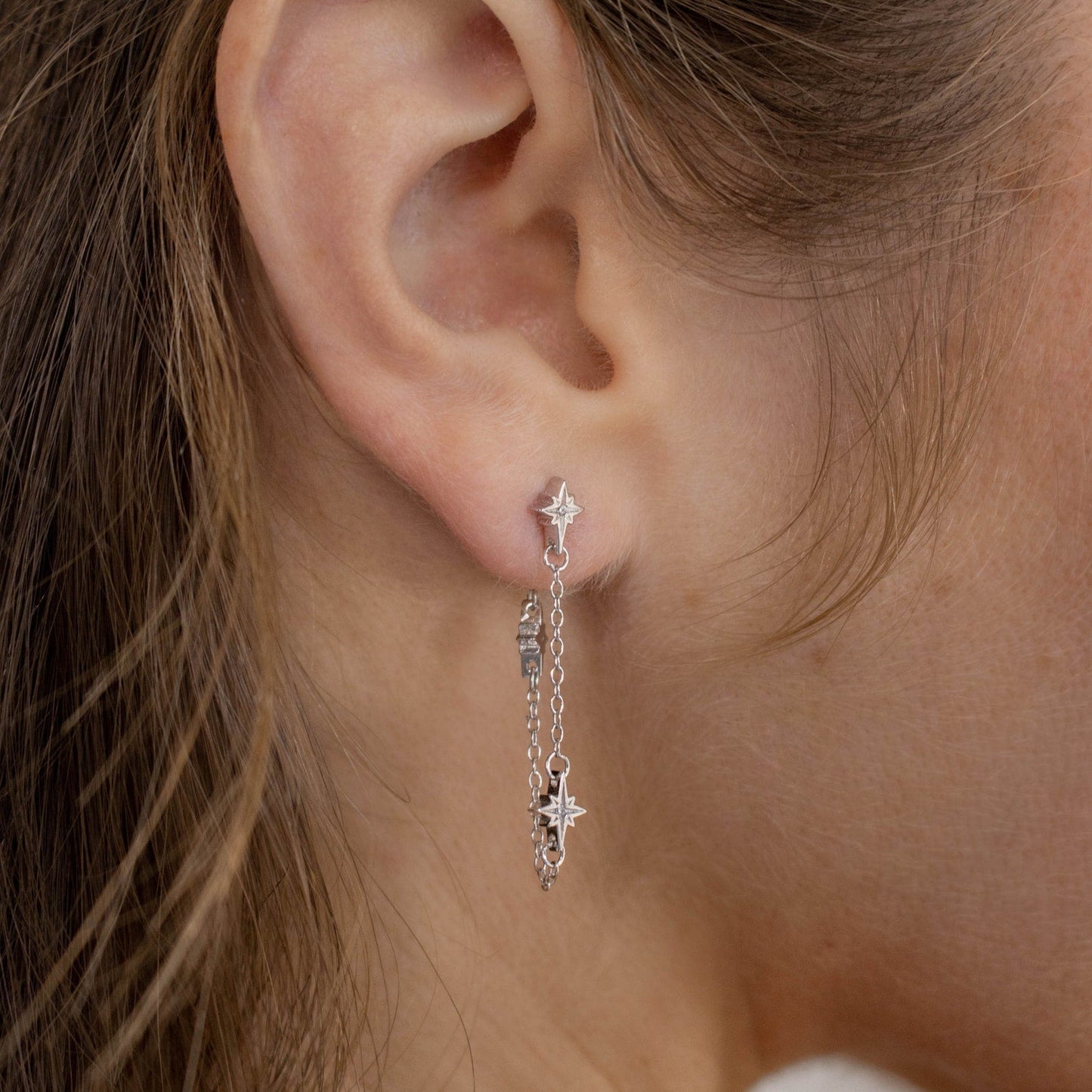 North Star Dangle Earrings Sterling Silver