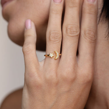 Celestial Harmony: The Pave Star and Moon Ring
