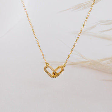 Pave Linked Pendant Necklace 18K Gold