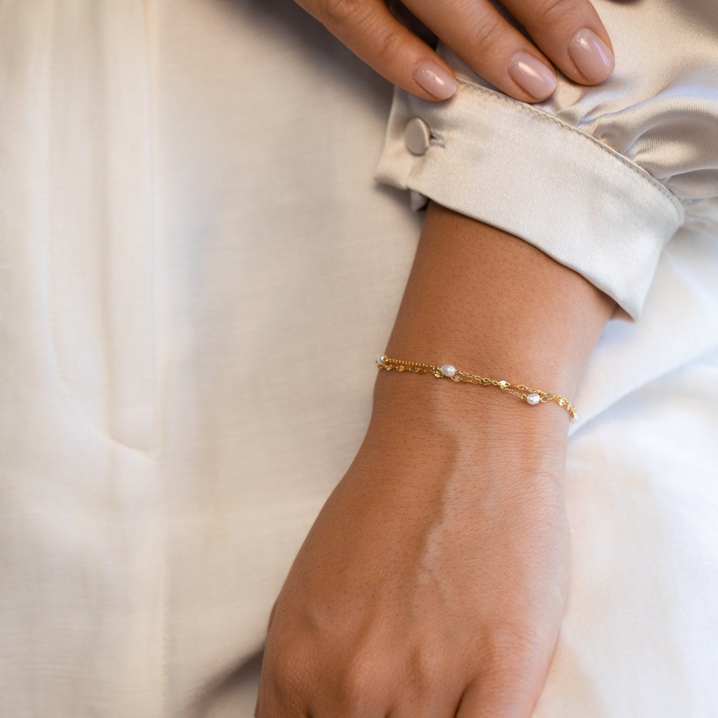 Magnolia Pearl Wrap Bracelet 18K Gold