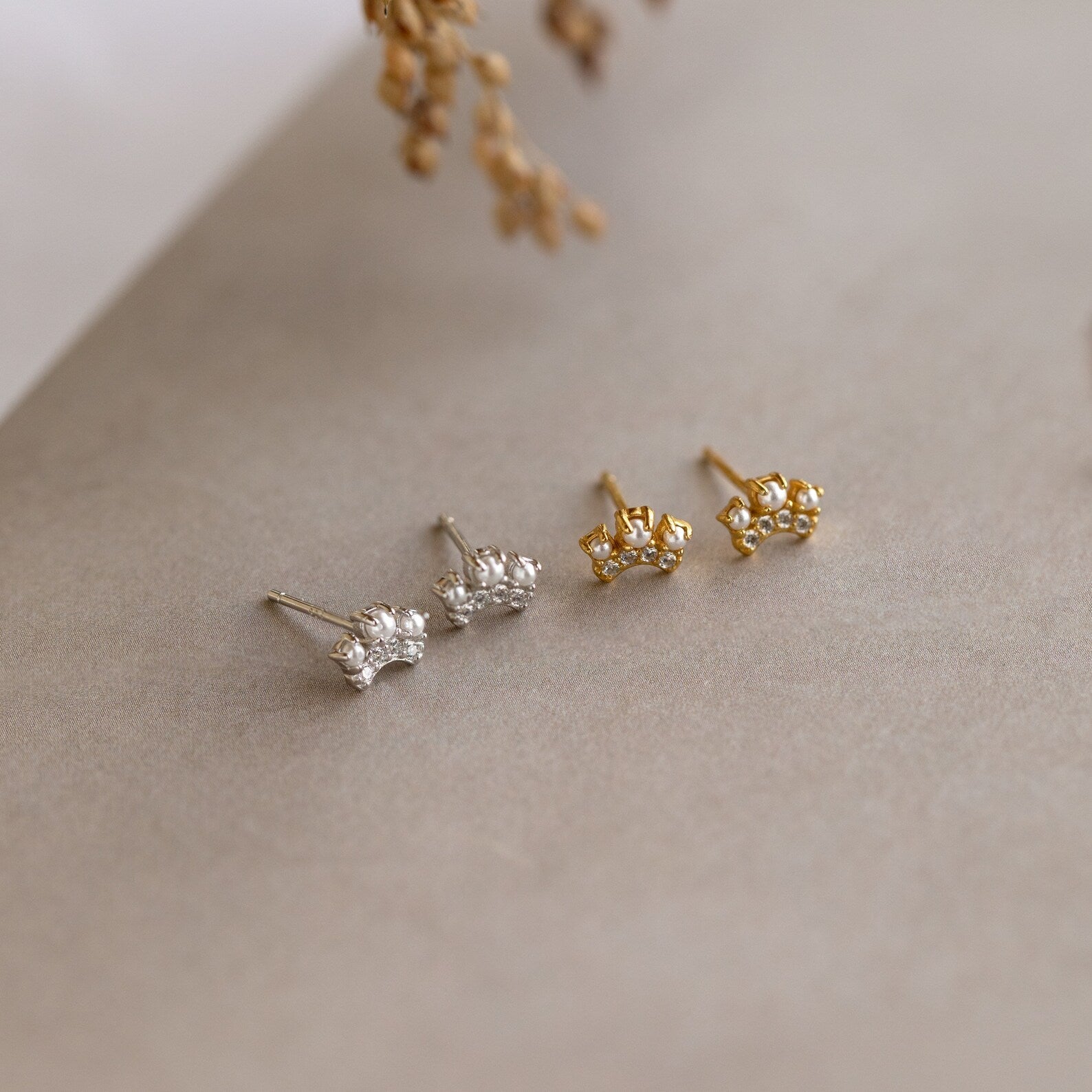 Reign Supreme in Elegance with Crown Pearl Stud Earrings