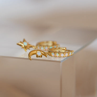 Celestial Sparkle: Astra Opal Huggie Earrings