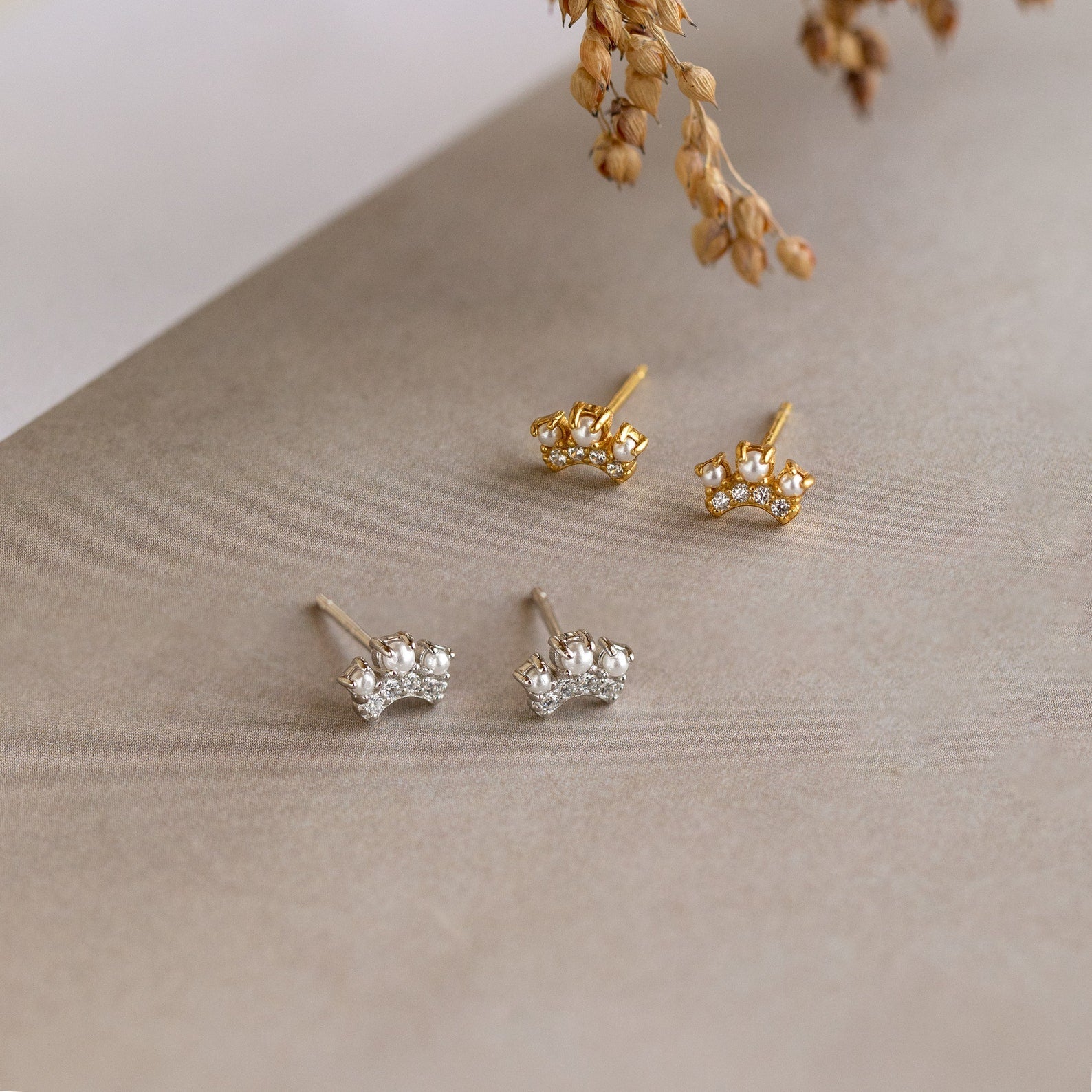 Reign Supreme in Elegance with Crown Pearl Stud Earrings