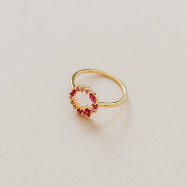 Empress Ruby Gemstone Cluster Circle Ring: Radiant Feminine Power 18K Gold