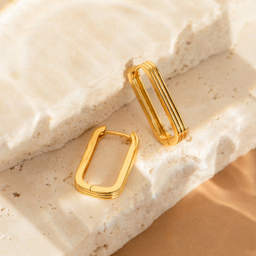 Large Ribbed Link Hoops 18K Gold