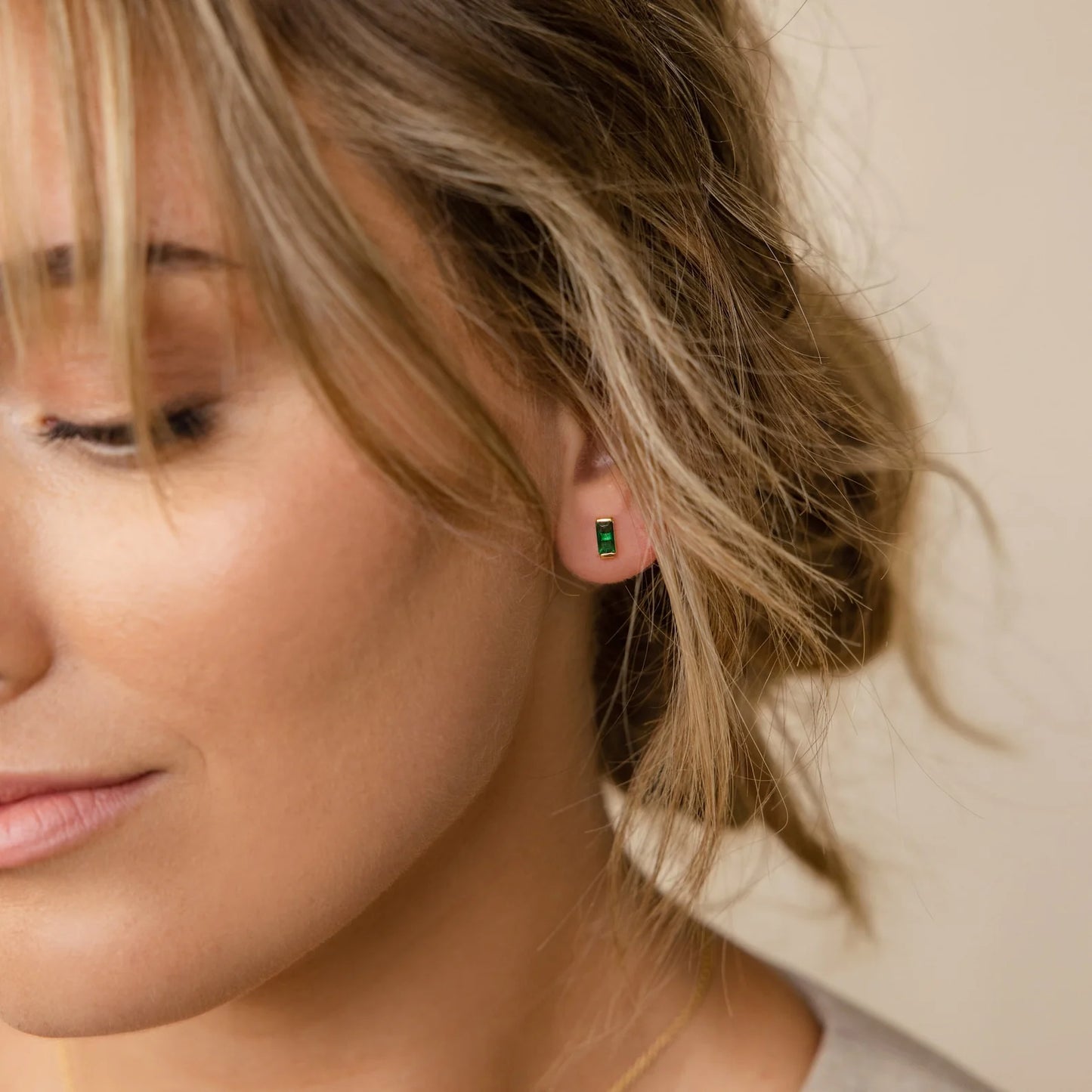 Baguette Birthstone Stud Earrings