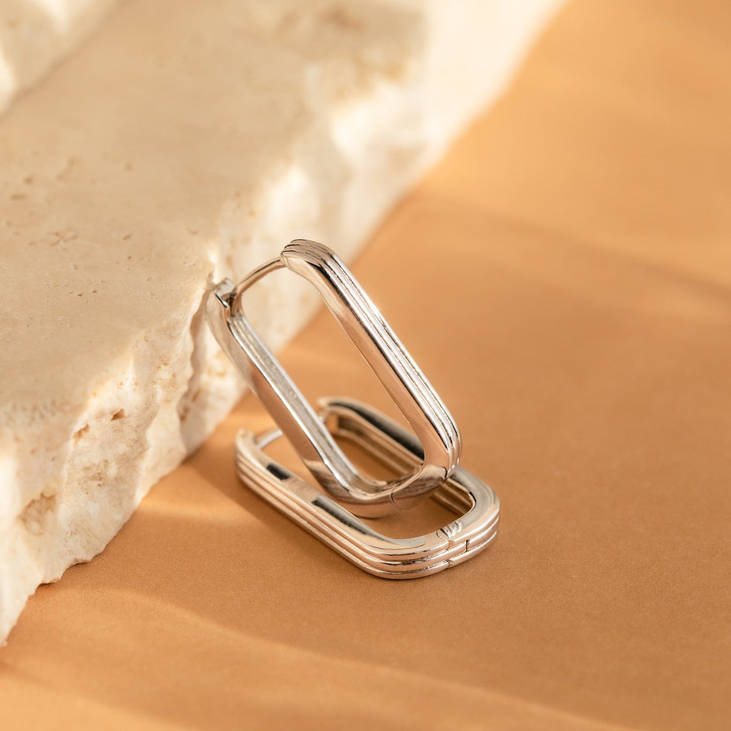 Large Ribbed Link Hoops Sterling Silver