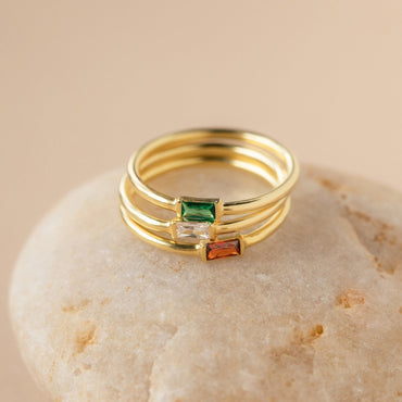 Custom Baguette Birthstone Ring Sterling Silver