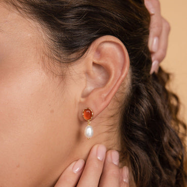 Harmony and Elegance: Carnelian and Pearl Dangle Earrings