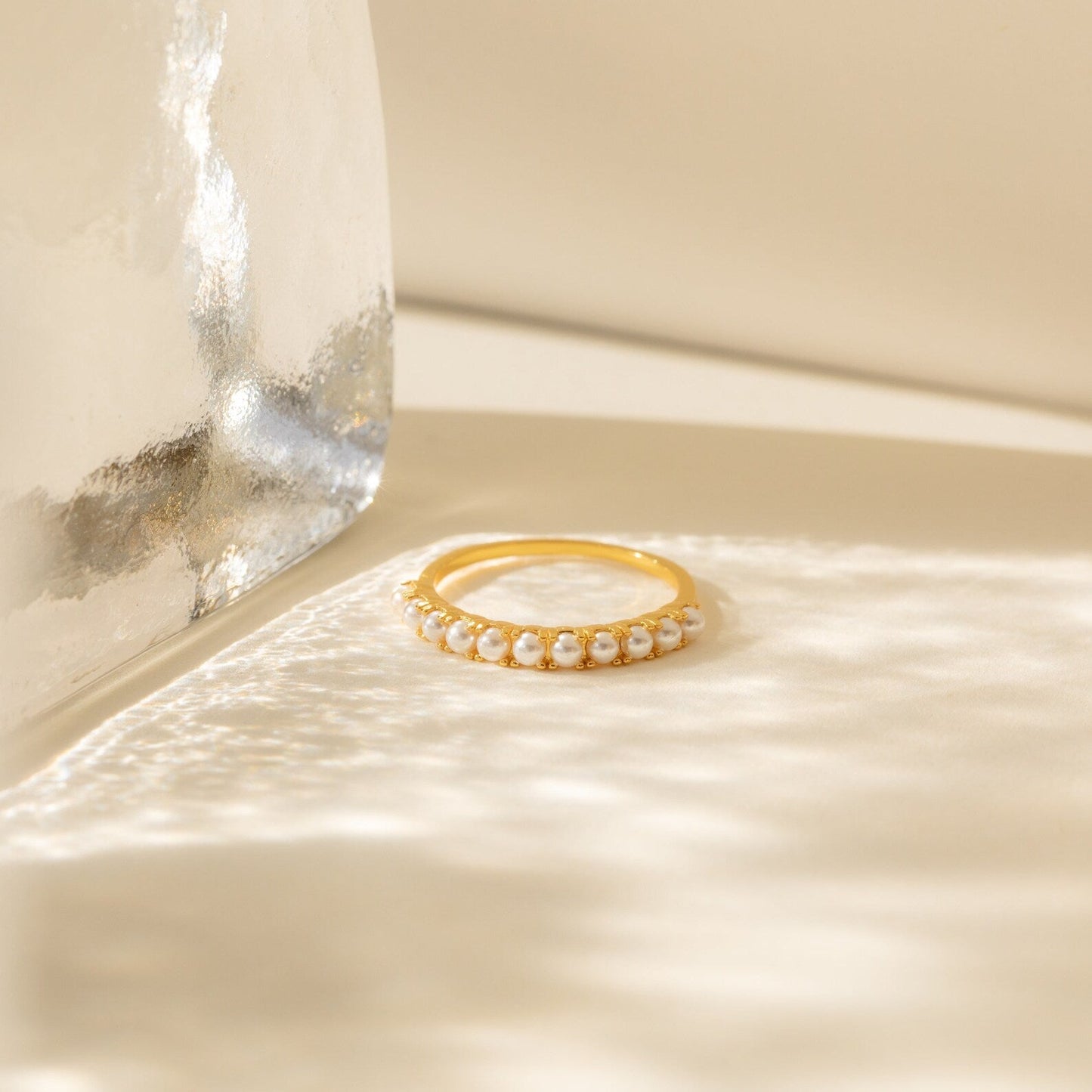 Subtle Elegance: Crescent Pearl Stacking Ring