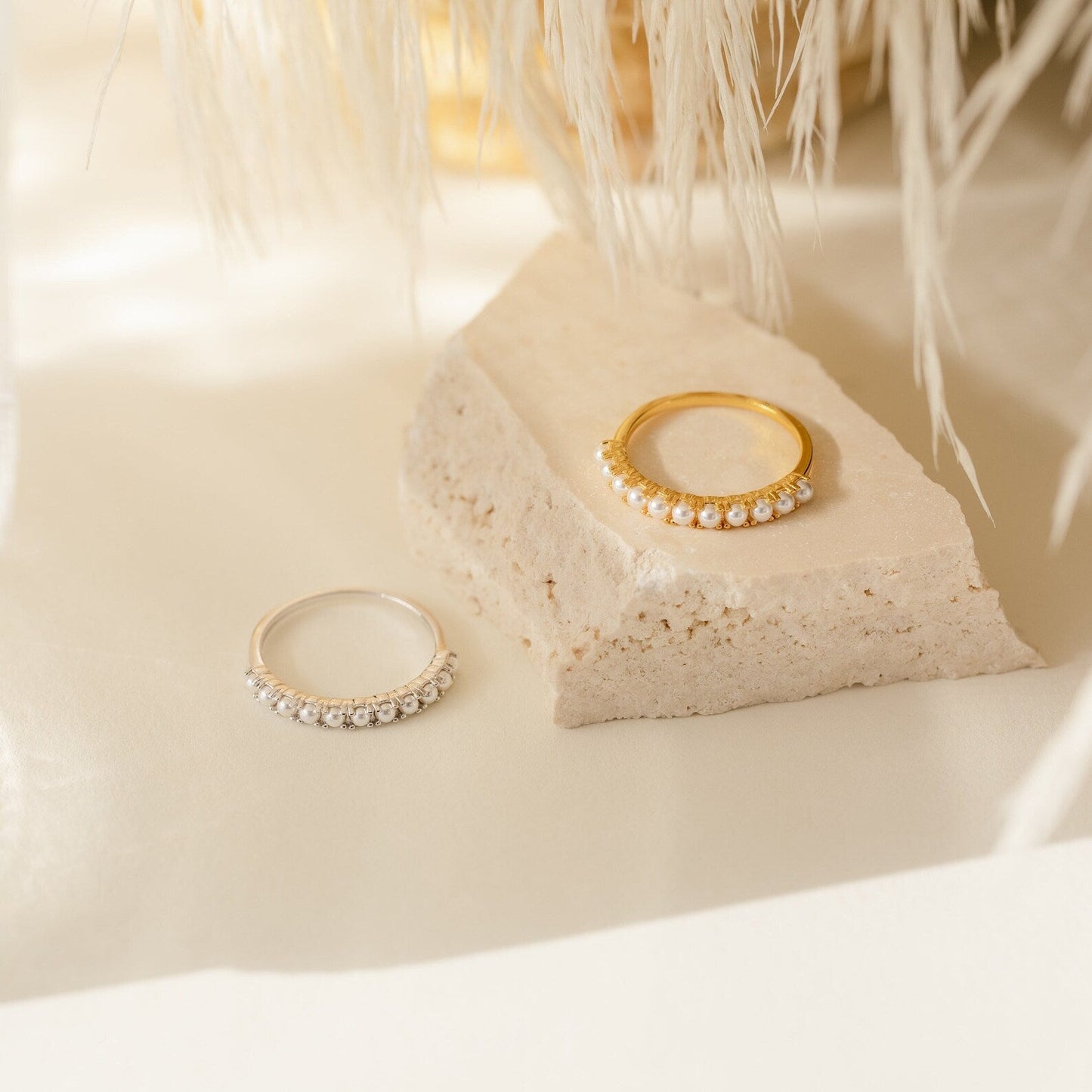 Subtle Elegance: Crescent Pearl Stacking Ring