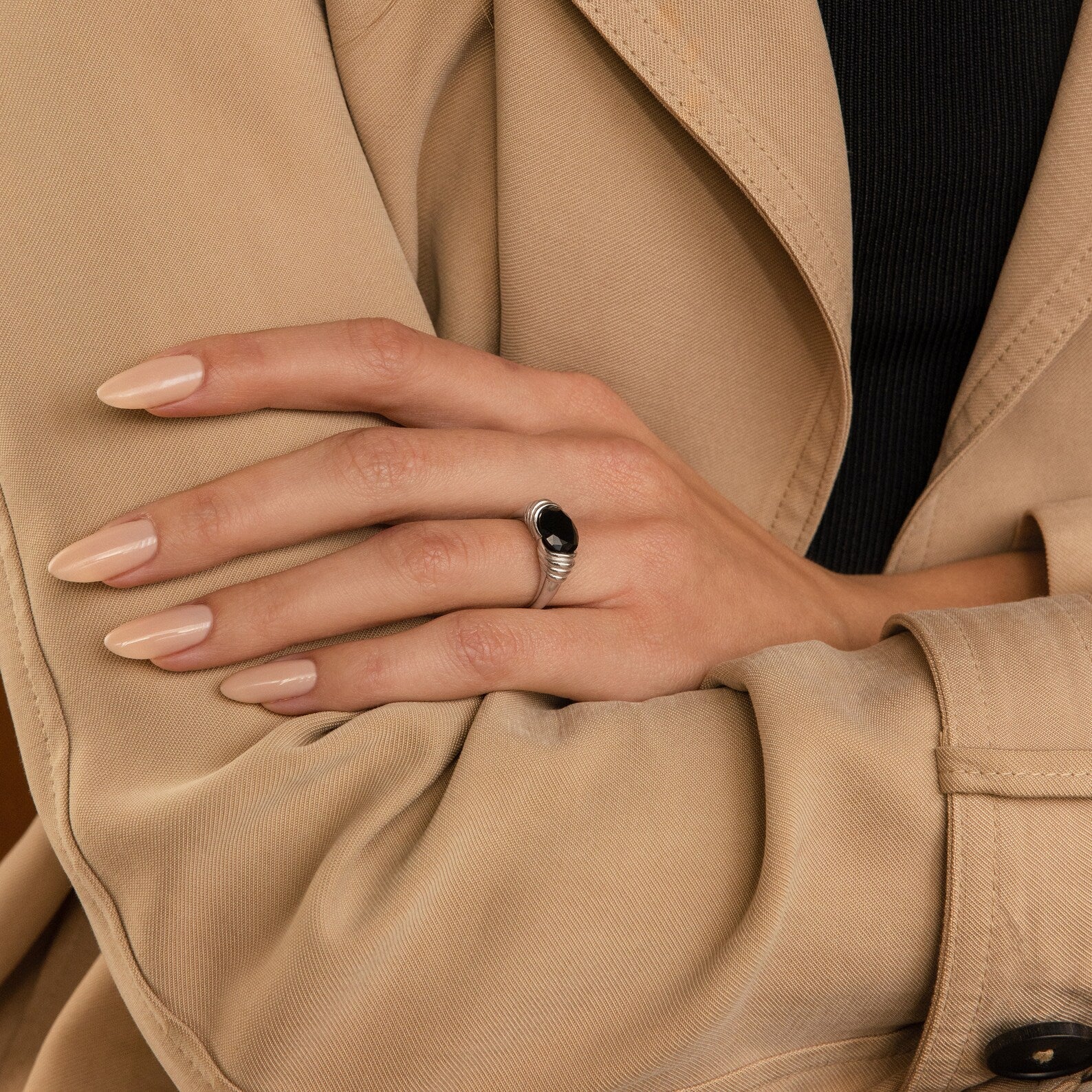 Vintage Chic: Dusk Signet Ring with Black Onyx Stone Sterling Silver