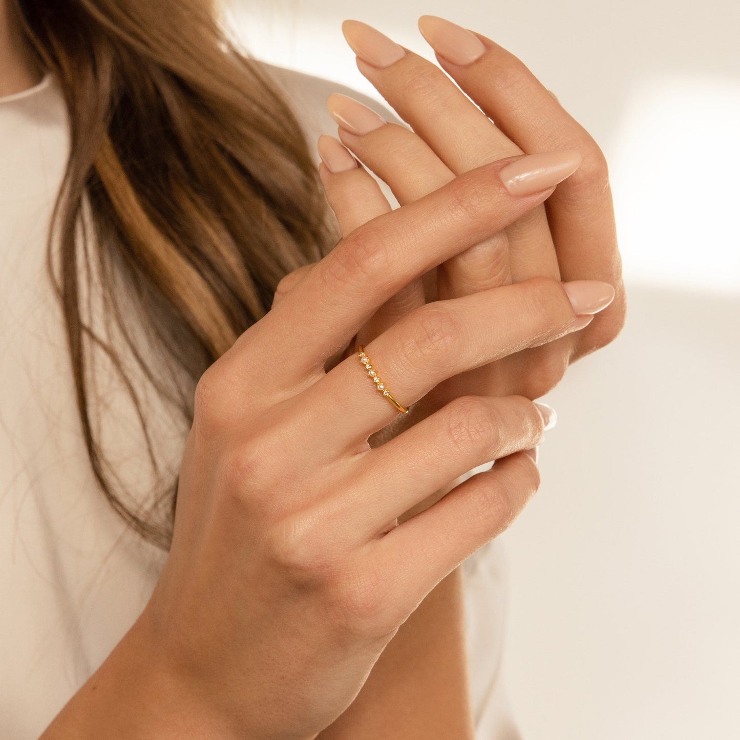 Vintage Glamour: Gold Pearl Diamond Stacking Ring