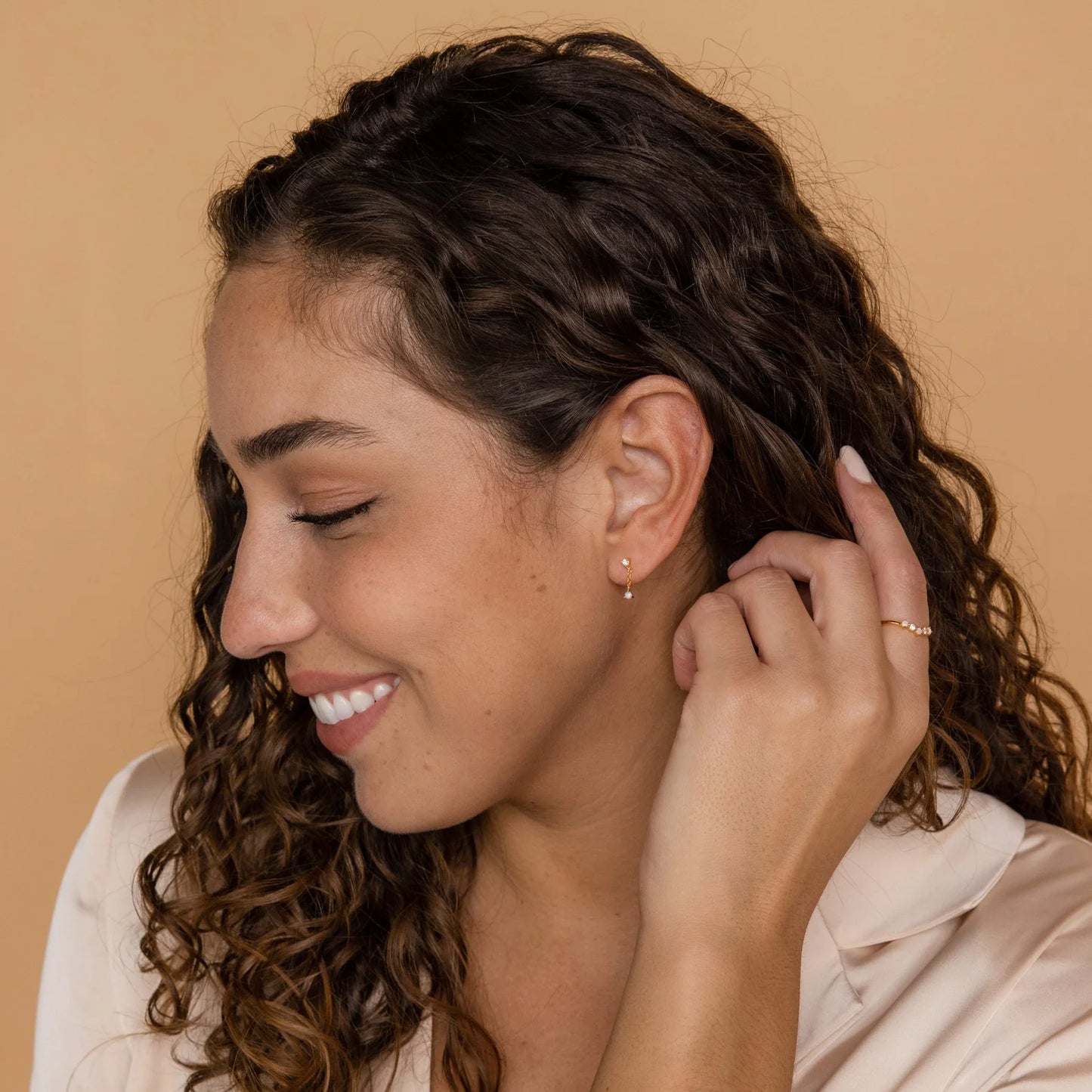 Opal Drop Stud Earrings Model View