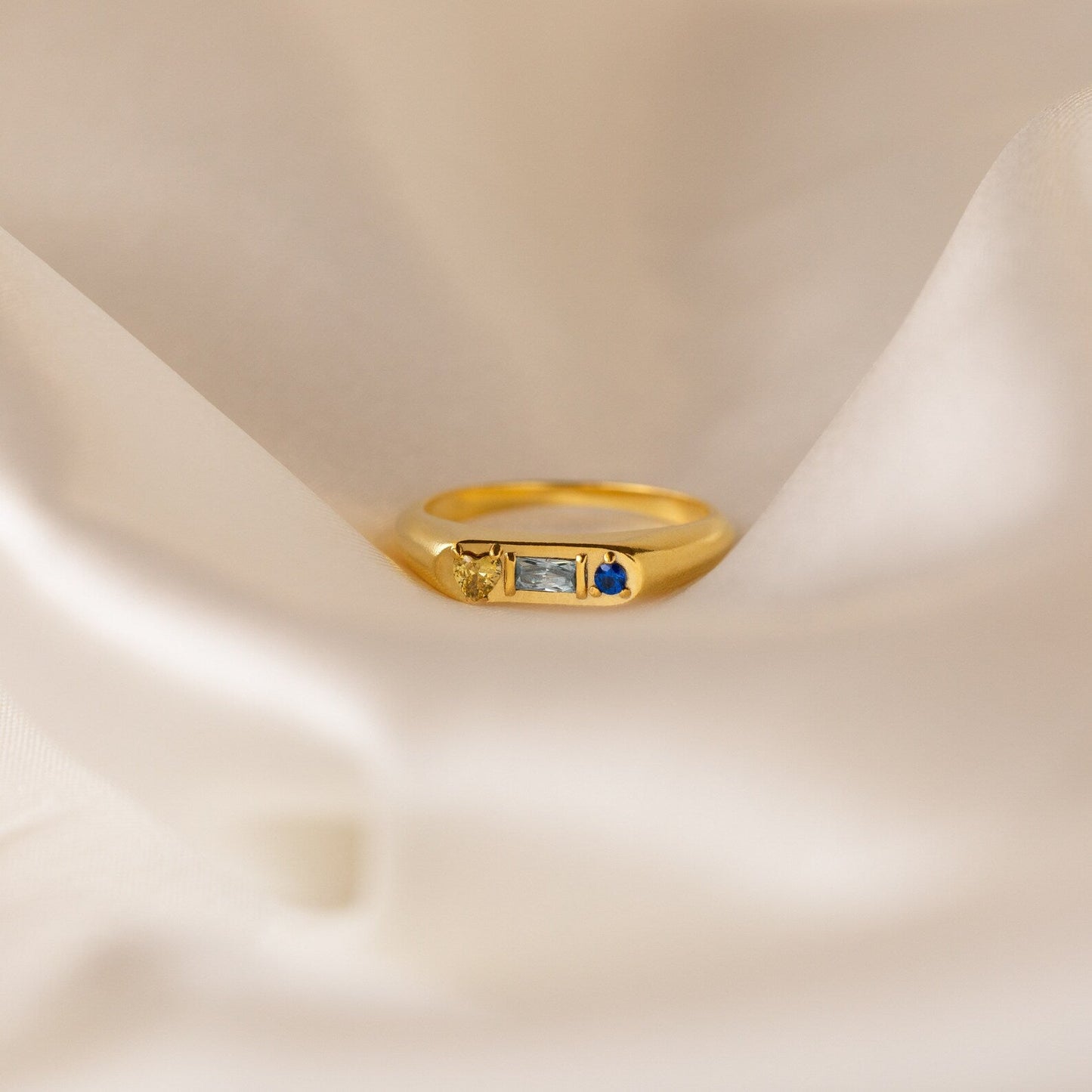 Tri-Gemstone Birthstone Signet Ring