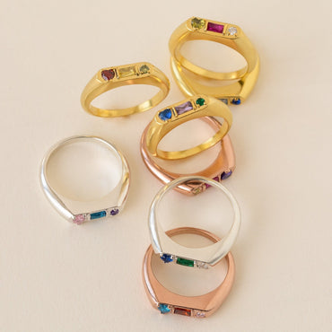 Tri-Gemstone Birthstone Signet Ring Sterling Silver