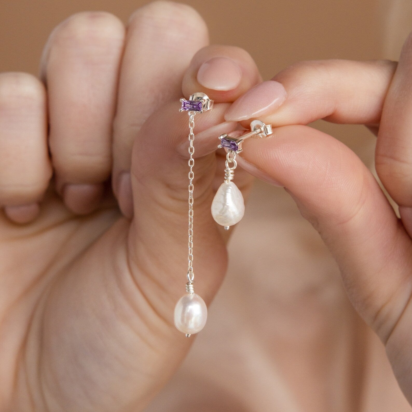 Mismatched Custom Baguette Birthstone Earrings: Embrace Uniqueness Sterling Silver