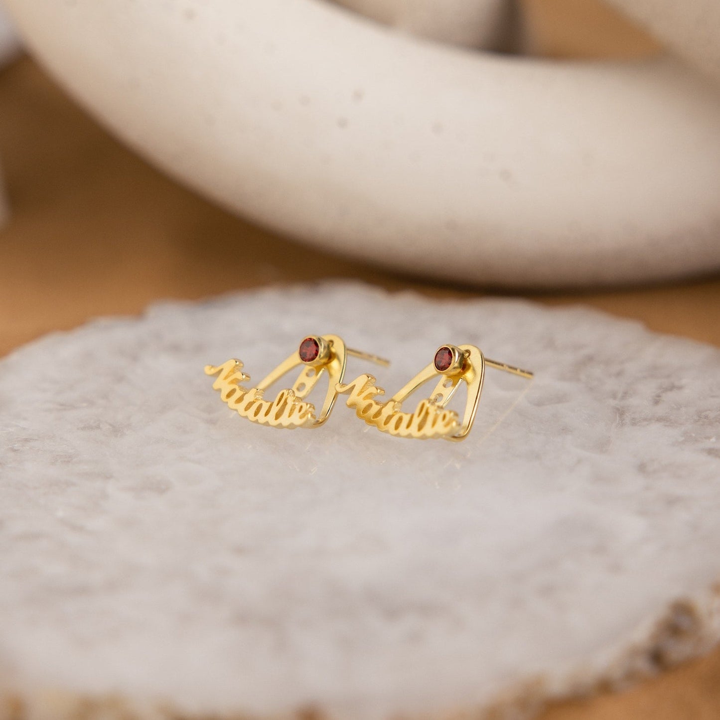 Personalized Birthstone Name Wrap-around Earrings