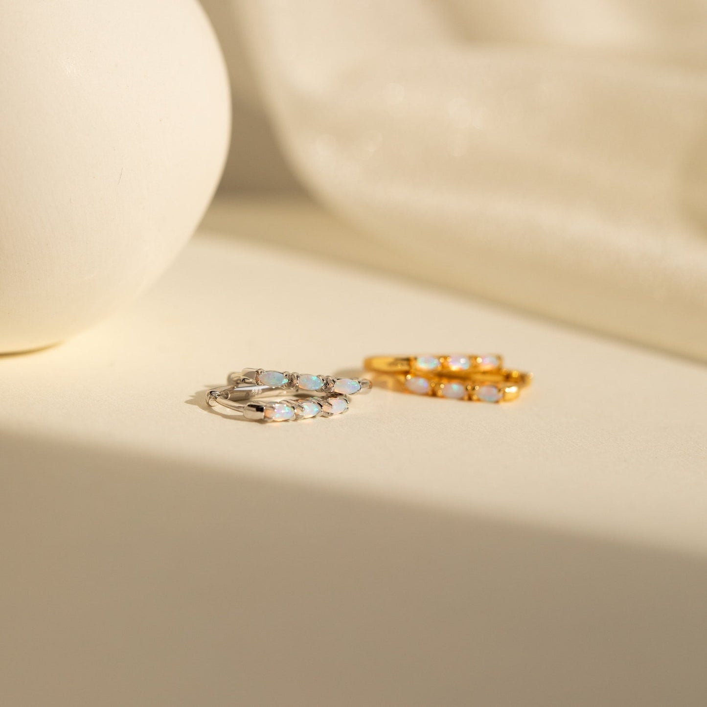 Boho Opal Glow: Huggie Hoop Earrings for Summer